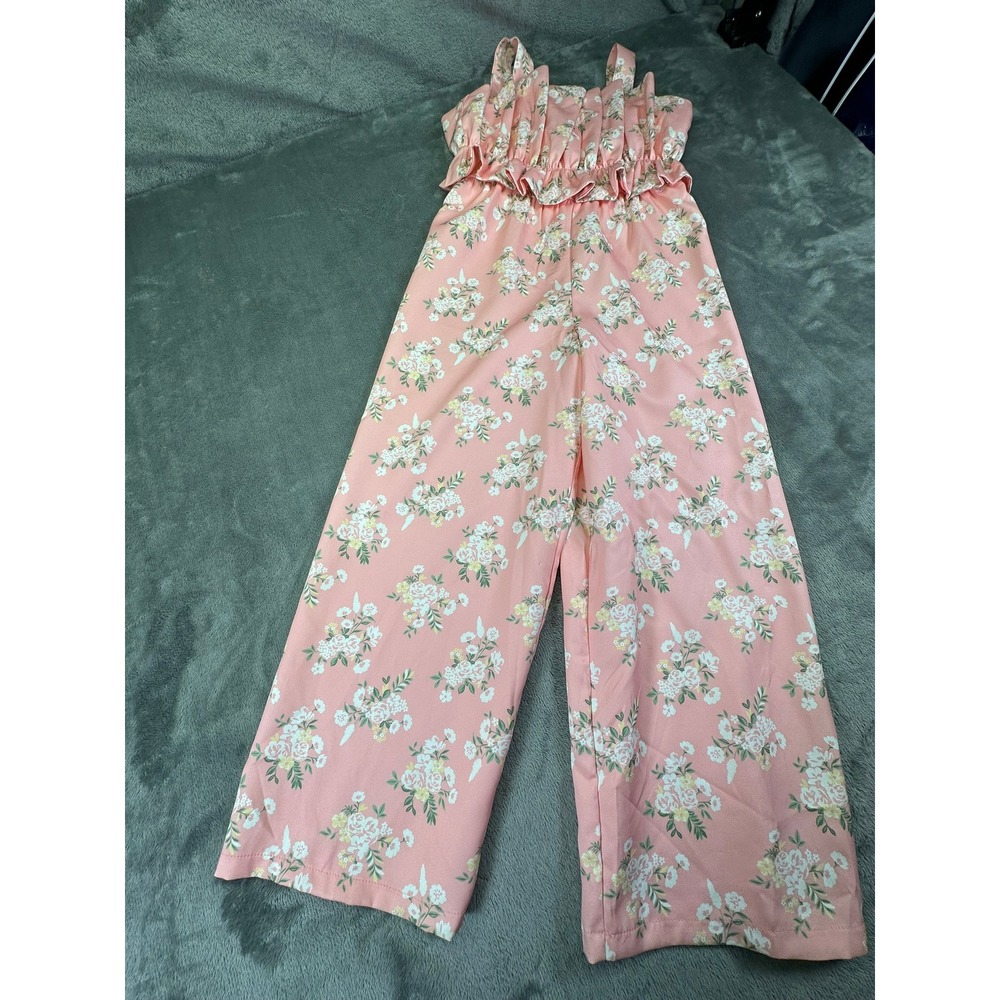 Cynthia Rowley Pink Floral Wide Leg Jumpsuit Smocked Ruffle Waist Size 10 NWT
